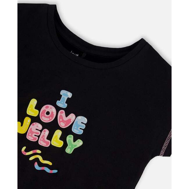 Organic Cotton Tee With Print And Knot, Black And Multicolored - T-Shirts - 5