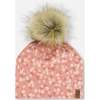 Pompom Hat, Small White Flowers On Pale Pink - Hats - 1 - thumbnail