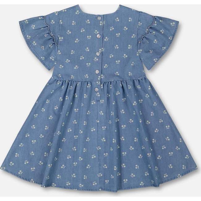 Printed Chambray Dress, Blue And White Cherries - Dresses - 3