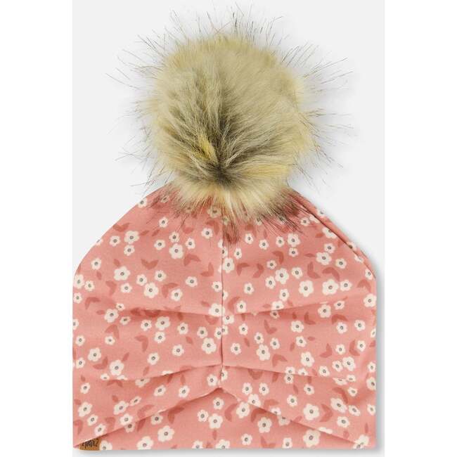 Pompom Hat, Small White Flowers On Pale Pink - Hats - 4