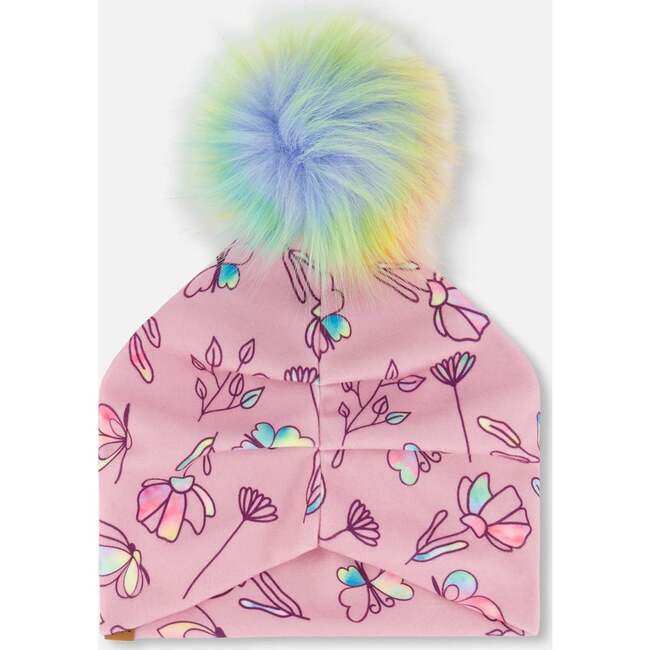 Pompom Hat, Lilac And Multicolored Butterfly - Hats - 2