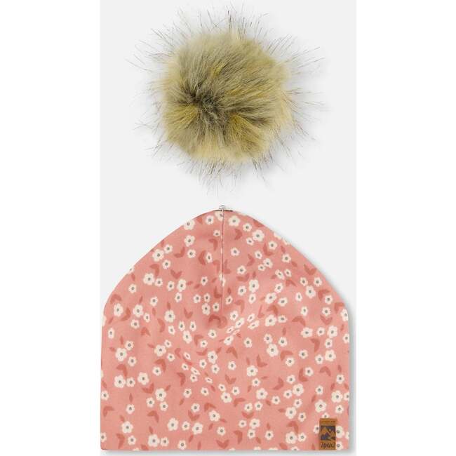 Pompom Hat, Small White Flowers On Pale Pink - Hats - 5