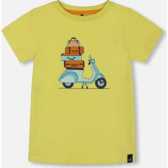 Organic Cotton Tee, Lime Green And Blue Vespa - T-Shirts - 1