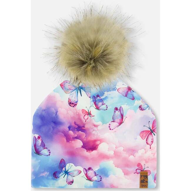 Pompom Hat, Butterflies On Multicolored Background