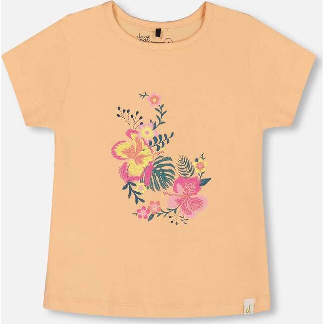 Organic Cotton Tee, Light Orange And Flowers