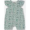 Organic Cotton Romper With Frills, Small Turquoise Flowers - Rompers - 1 - thumbnail