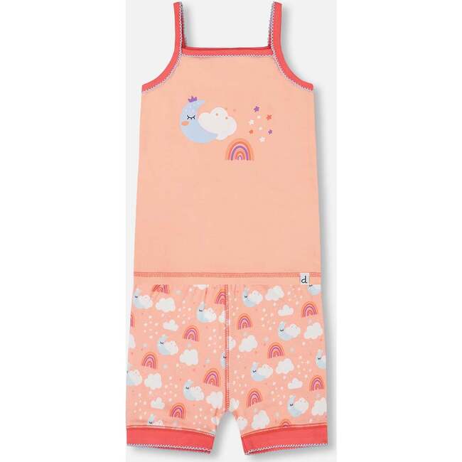 Organic Cotton Tank Top And Shorts Pajama Set, Rainbow On Light Coral