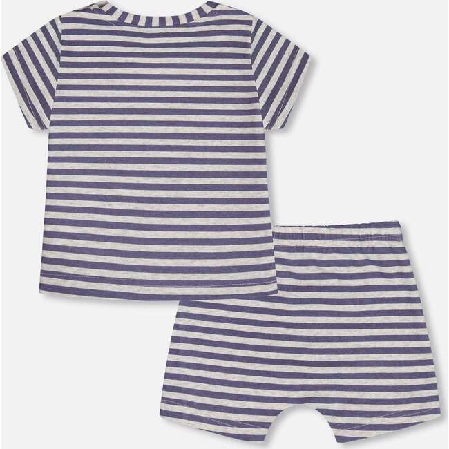 Organic Cotton Short Sleeve Top And Short Set, Striped Navy - Mixed Apparel Set - 2