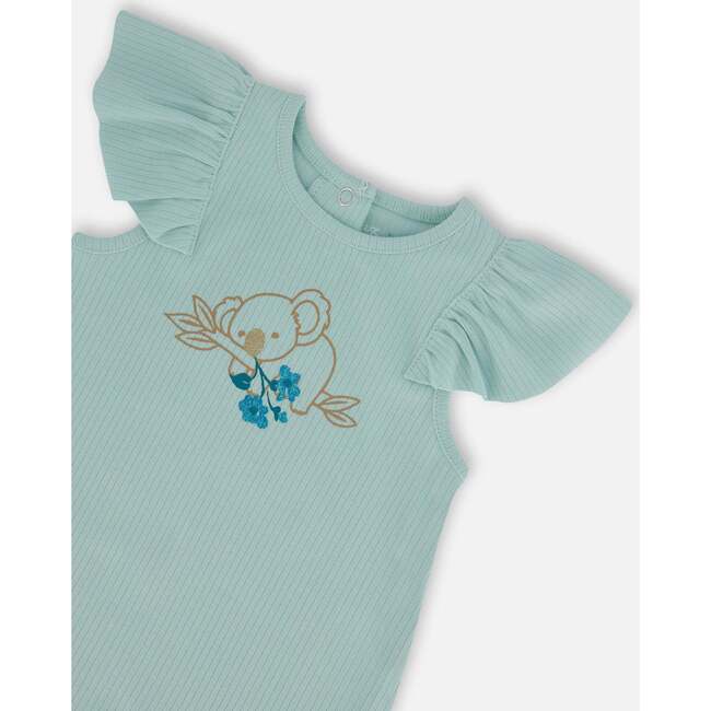 Organic Cotton Romper With Frills, Light Blue - Rompers - 3