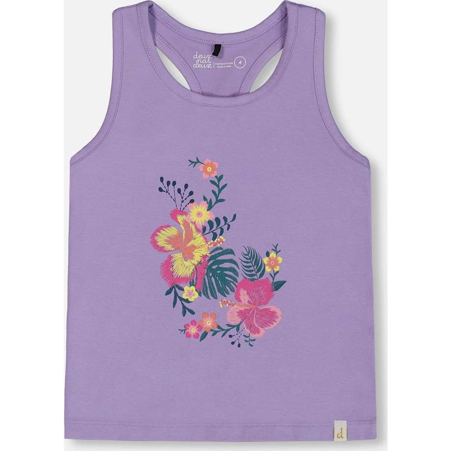 Organic Cotton Racerback Tank Top, Floral Mauve - T-Shirts - 1