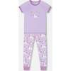 Organic Cotton Short Sleeve Top And Pant Pajama Set, White Unicorn On Mauve - Pajamas - 1 - thumbnail