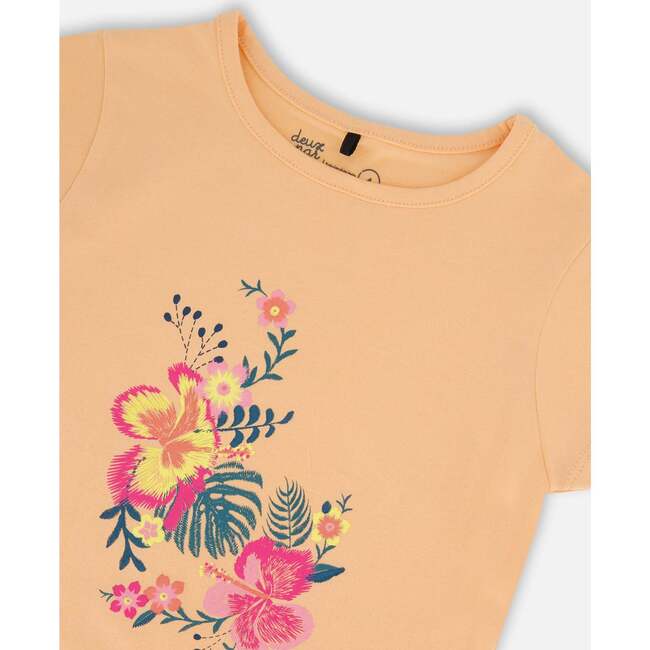 Organic Cotton Tee, Light Orange And Flowers - T-Shirts - 5