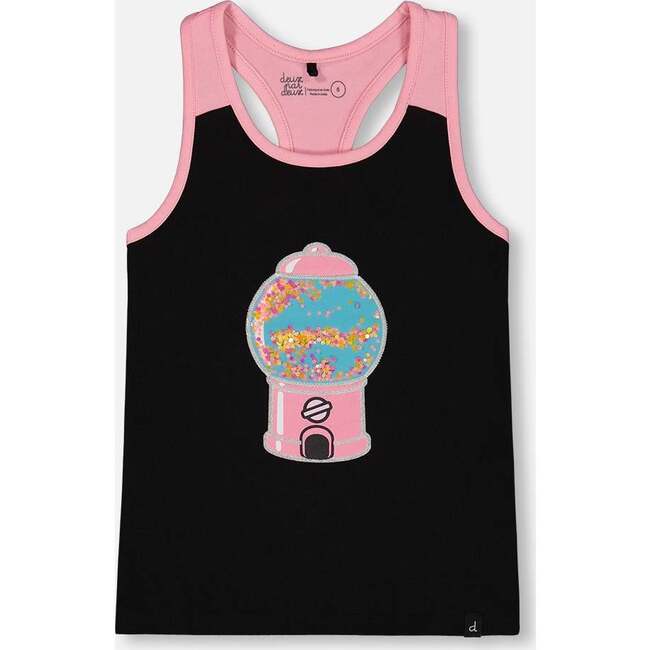 Organic Cotton Racerback Tank Top, Black And Candy Machine