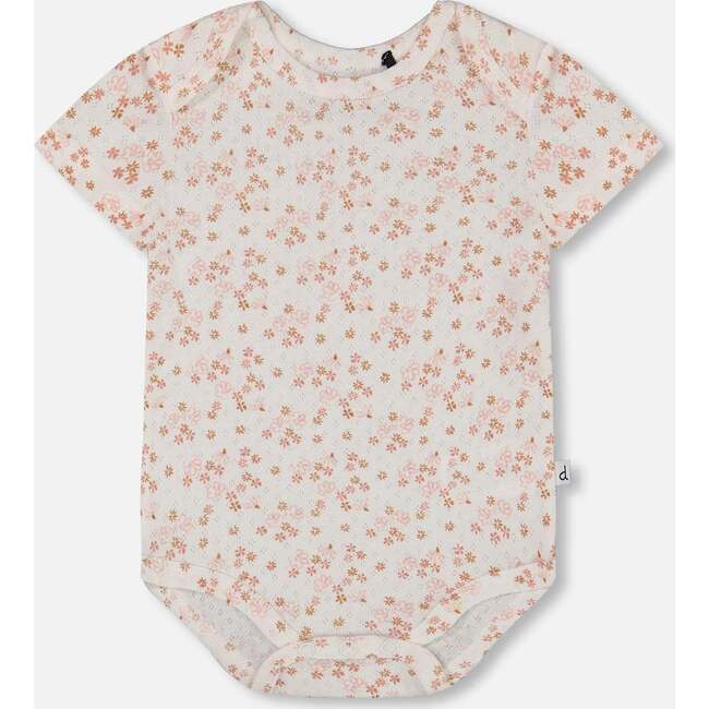 Organic Cotton Onesie, White With Pink Flowers