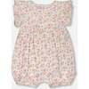 Organic Cotton Pointelle Romper With Frills, White With Pink Flowers - Rompers - 1 - thumbnail