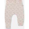 Organic Cotton Pointelle Evolutive Pant, White With Pink Flowers - Pants - 1 - thumbnail