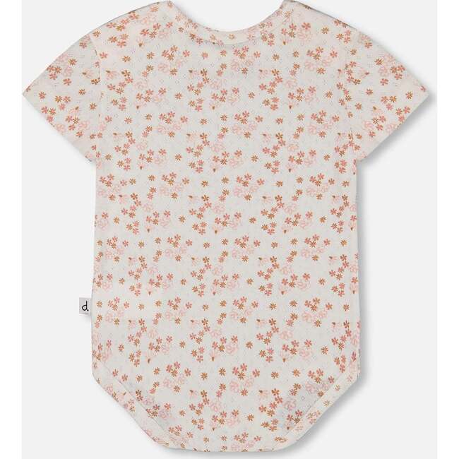 Organic Cotton Onesie, White With Pink Flowers - Onesies - 3