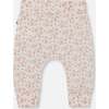 Organic Cotton Pointelle Evolutive Pant, White With Pink Flowers - Pants - 2