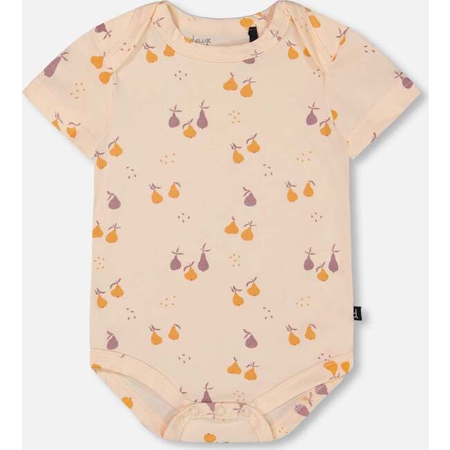 Organic Cotton Onesie, Peach With Pears Print