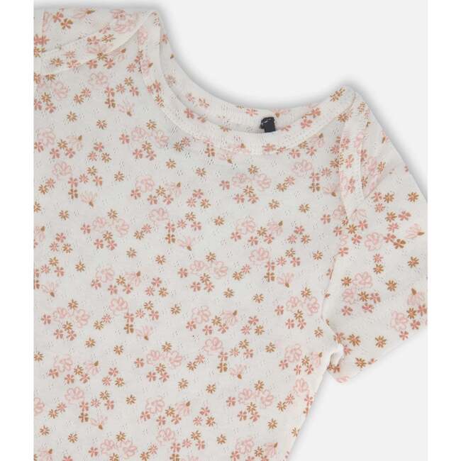 Organic Cotton Onesie, White With Pink Flowers - Onesies - 4