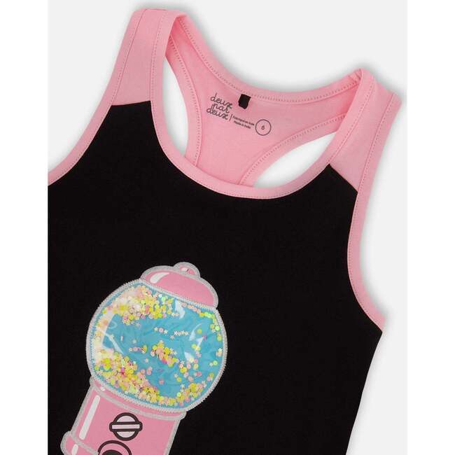 Organic Cotton Racerback Tank Top, Black And Candy Machine - T-Shirts - 5