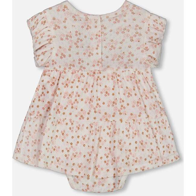 Organic Cotton Pointelle Romper, White With Pink Flowers - Rompers - 3