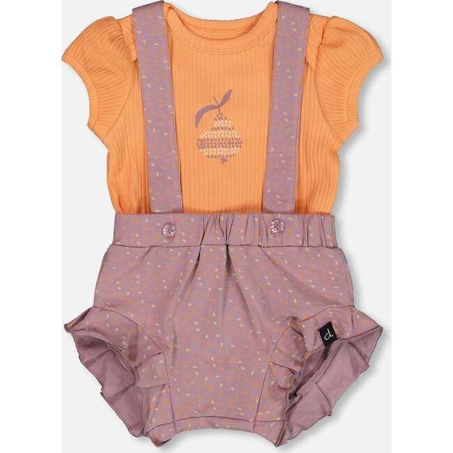 Organic Cotton Onesie And Shortall Set, Orange And Purple