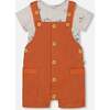 Organic Cotton Onesie And Muslin Shortall Set, Terracotta And Small Boat - Mixed Apparel Set - 1 - thumbnail