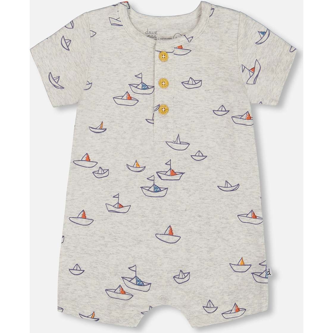 Organic Cotton One-Piece Romper, Heather Grey With Little Paper Boat - Rompers - 1