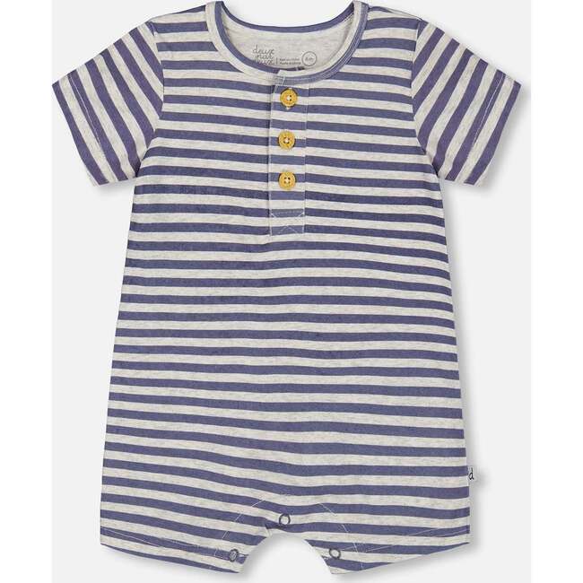 Organic Cotton One-Piece Romper, Striped Navy