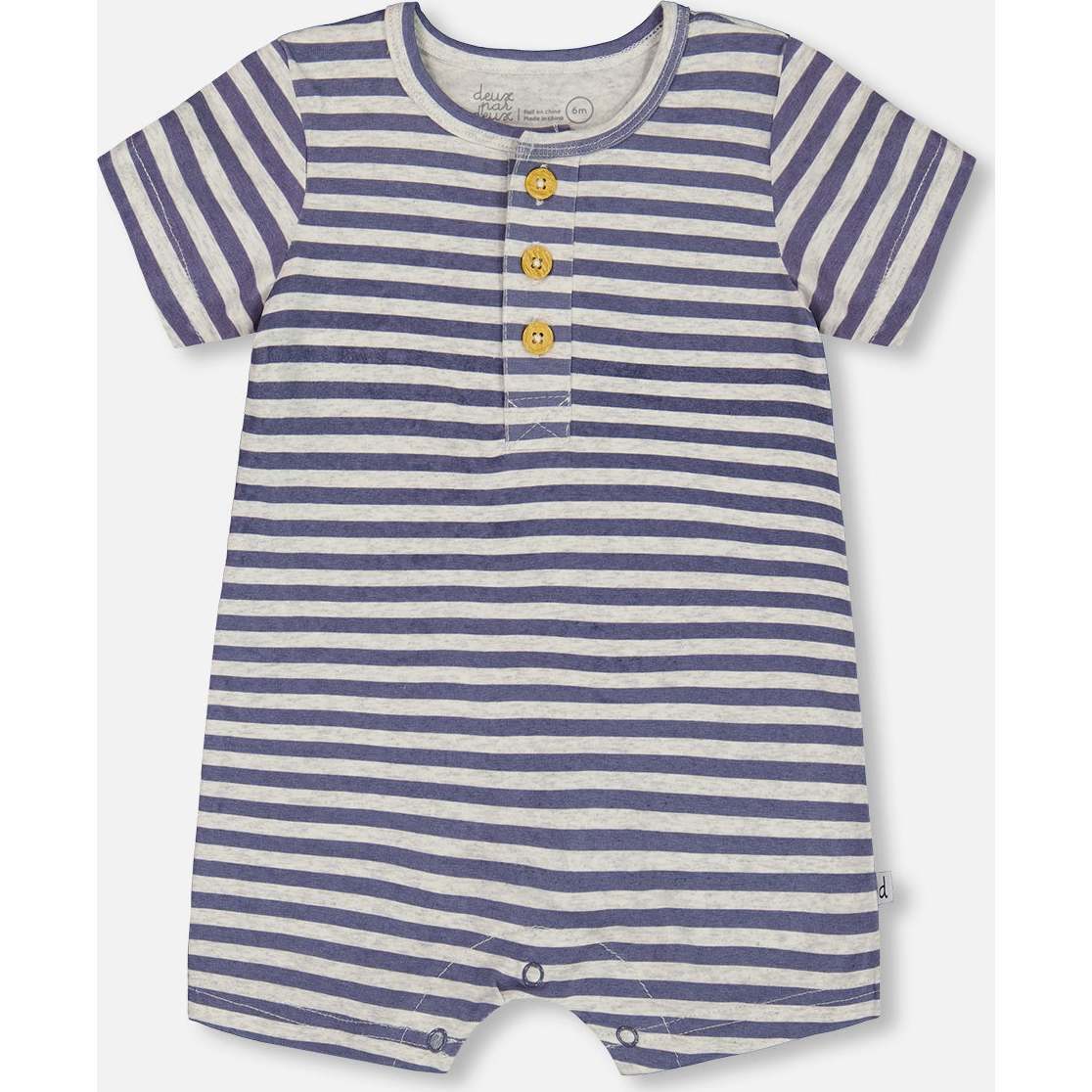 Organic Cotton One-Piece Romper, Striped Navy - Rompers - 1
