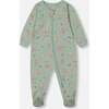 Organic Cotton One-Piece Pajama, Small Pink And Blue Flowers On Light Sage - Pajamas - 1 - thumbnail