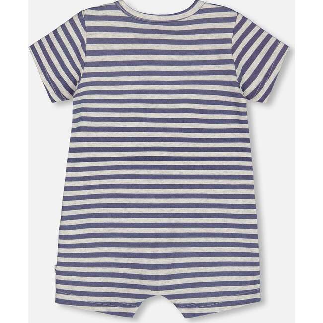 Organic Cotton One-Piece Romper, Striped Navy - Rompers - 2