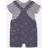 Organic Cotton Onesie And Muslin Shortall Set, Navy Blue Paper Boat - Mixed Apparel Set - 3