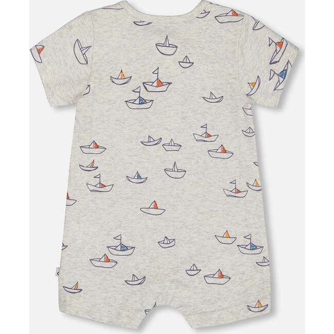 Organic Cotton One-Piece Romper, Heather Grey With Little Paper Boat - Rompers - 3