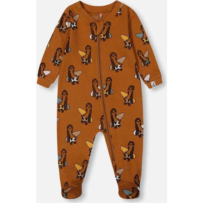 Organic Cotton One-Piece Pajama, Sloths On Tan Background