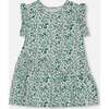 Organic Cotton Tunic Top, Small Turquoise Flowers - Blouses - 1 - thumbnail