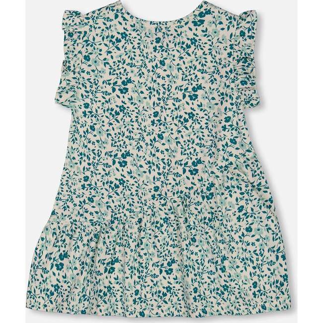 Organic Cotton Tunic Top, Small Turquoise Flowers - Blouses - 3