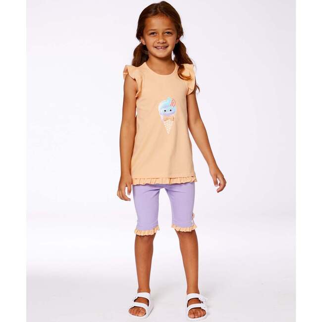 Organic Cotton Tunic With Frill, Light Orange And Ice Cream Cone - Blouses - 2
