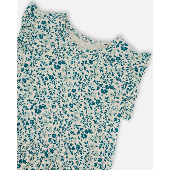 Organic Cotton Tunic Top, Small Turquoise Flowers - Blouses - 4