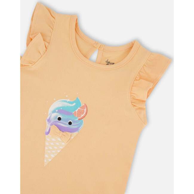 Organic Cotton Tunic With Frill, Light Orange And Ice Cream Cone - Blouses - 4