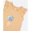 Organic Cotton Tunic With Frill, Light Orange And Ice Cream Cone - Blouses - 4
