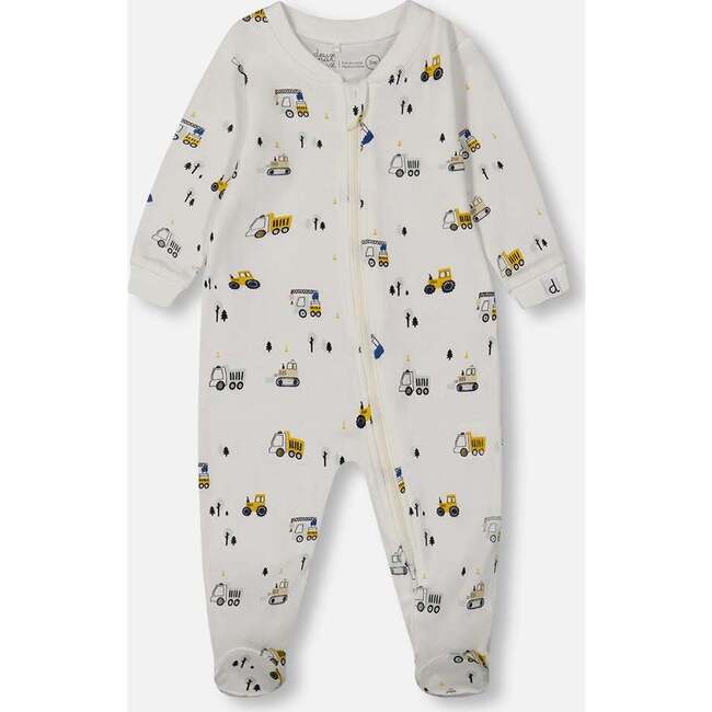 Organic Cotton One-Piece Pajama, Off-White And Multi Truck