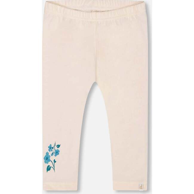 Organic Cotton Legging, Cream With Blue Flowers