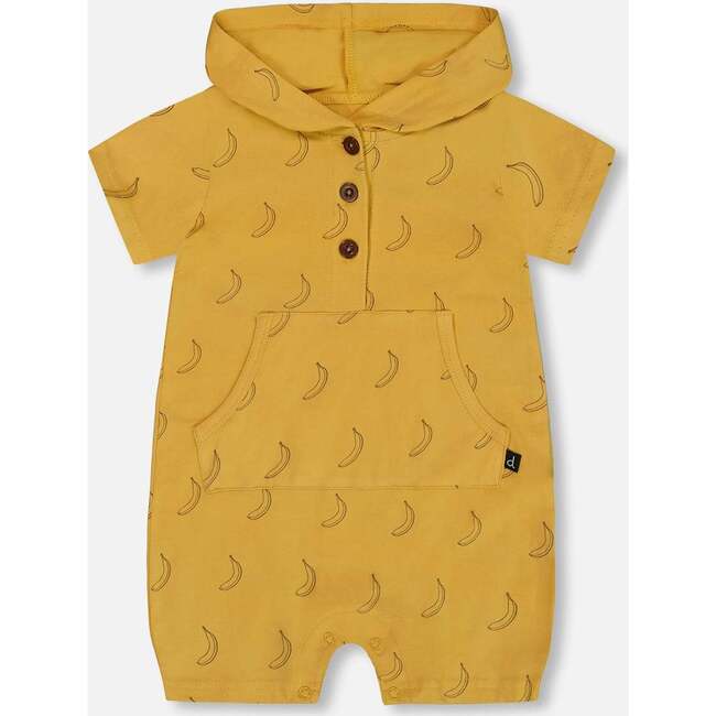 Organic Cotton Hooded Romper, Yellow Bananas