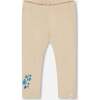 Organic Cotton Legging, Beige With Blue Flowers - Leggings - 1 - thumbnail