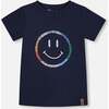 Organic Cotton Graphic Tee, Smiling Navy Blue - T-Shirts - 1 - thumbnail