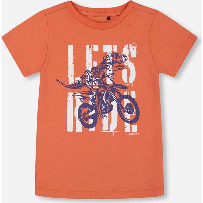 Organic Cotton Graphic Tee, Orange And Navy Dino