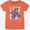 Organic Cotton Graphic Tee, Orange And Navy Dino - T-Shirts - 1 - thumbnail