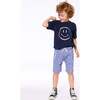 Organic Cotton Graphic Tee, Smiling Navy Blue - T-Shirts - 3